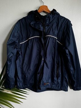 Navy Hooded Raincoat Windbreaker Jacket
